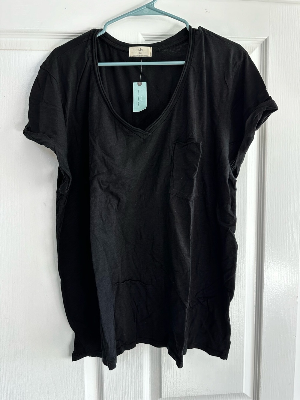 Anthropologie Black V-Neck Pocket Tee